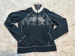 Vintage Nike Athletics Full Zip Fleece Blue Mock Neck Medium Womens Gray Tag - Picture 1 of 7