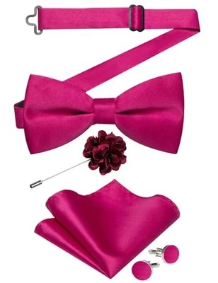  Mens Satin Pre-tied Bowtie Shiny Solid Bow Tie and Pocket Square Hot Pink Foto 1 de 4