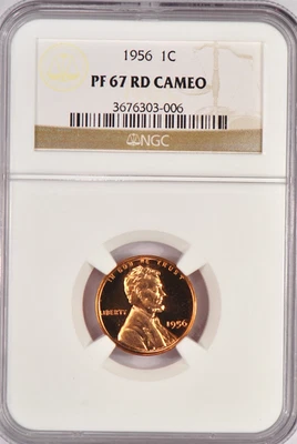 1956 Lincoln Wheat Cent Proof NGC PF 67 RD CAMEO PR67RD CAM Frosty Coin 1C - Image 1 of 2