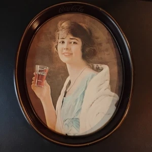 1973 Coca-Cola Tray – 1920s Lady in Blue – Reproduction – Oval Tin Collectible - Picture 1 of 7