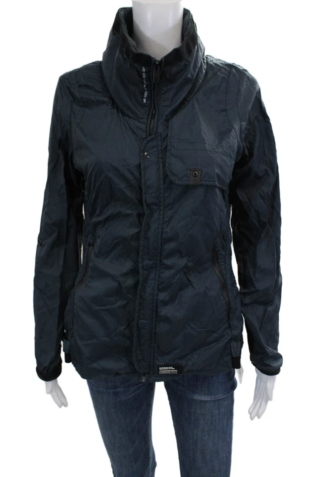 G Star Womens Windbreaker Dark Blue Polyamide High Neck Button Size L - Image 1 of 4