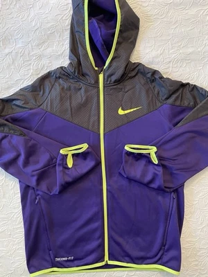 Nike Therma Fit Para Hombre GRANDE Púrpura Negra Chaqueta de Pista con Rayas Verdes Neón Foto 1 de 4