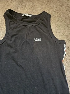 VANS Black Checkered Side Sleeveless Midi Tank Dress Back Slit Sz Small - Picture 1 of 6