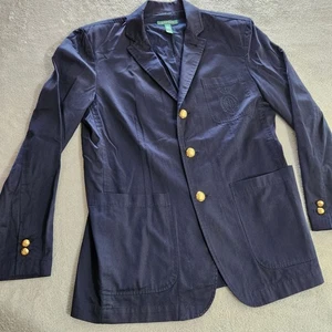 Lauren Ralph Lauren Blazer Giacca Donna Grande Blu Navy Cotone - Foto 1 di 10