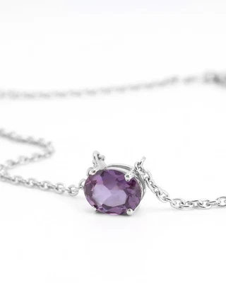 Alexandrite Solitaire Pendant Necklace 14k White Gold plated Gemstone pendant - Image 1 of 4