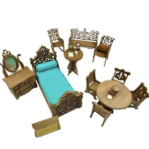 VINTAGE LOT - 1965 Doll House Handmade Walnut Furniture Victorian-Style Fretwork - Picture 1 of 24