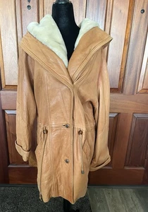 La Nouvelle Renaissance Leather Jacket Med Tan Waist Cinch Mid Length Zip Hood - Picture 1 of 16