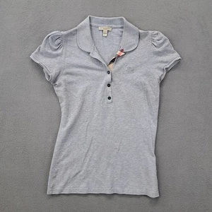 Burberry Brit Gray Polo Shirt Womens Small Puff Sleeve Logo Detail - Picture 1 of 7