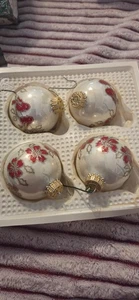 Krebs mundgeblasenes Glas Ornament Floral Kardinal - Bild 1 von 4