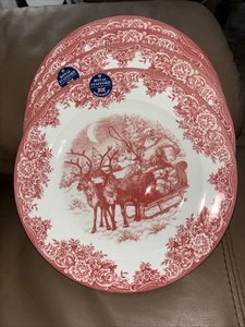 ROYAL STAFFORD 4 RED SANTA SLEIGH SLED REINDEER DEER CHRISTMAS DINNER PLATE DISH - Picture 1 of 5