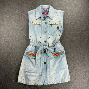 Double D Ranch Jeanskleid XL ärmellos Azteken Stickerei Western Gürtel Tunika - Bild 1 von 9