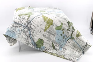 Screen Print Fabric Cotton Canvas 44" W. X 2 Yard Heavyweight Map Travel - Picture 1 of 6