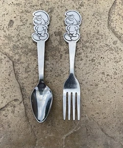 Vintage Schlumpf Baby Kinder Gabel & Löffel - Bild 1 von 7