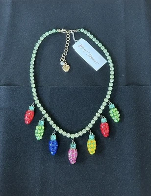 ¡Nuevo! Collar Betsey Johnson Bombillas de Navidad Luces Borde Verde Declaración Foto 1 de 4