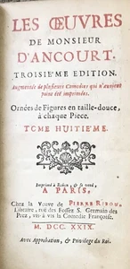 "LES OEUVRES DE MONSIEUR D'ANCOURT " 1729 3RD ED VOL. 8 FULL LEATHER G - Imagen 1 de 4