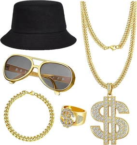 80S 90S Hip Hop Costume Kit Rapper Accessories Outfit Old School Rapper DJ Hallo - Picture 1 of 12
