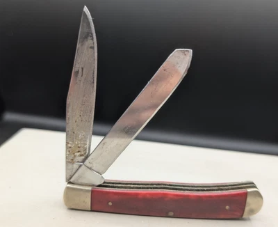 Red Rough Rider 1ST. GEN. 2 Blade Trapper Folding Pocket Knife RR431 USED - Image 1 of 4