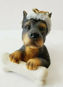 Ganz Weihnachtsschmuck Dobermann Hund Welpe schwarz hellbraun Keramik Nikolausmütze Vintage - Bild 1 von 9