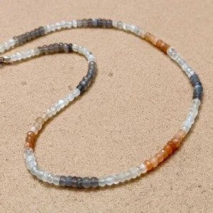 3-4MM Natural Peach Moonstone Faceted Rondelle Gemstone Beads Women Necklace 18" - Picture 1 of 14