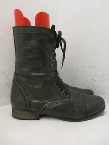 Steve Madden TROOPA Dark Green Leather Zip Lace Combat Womens Boots Sz 8.5 M - Picture 1 of 10