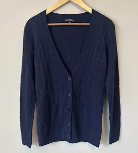 Express Cardigan Maglione 100% Cashmere Navy Maglia Cavo Tg XL Large Slim Fit Nuovo senza etichette - Foto 1 di 8