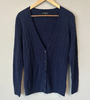 Cárdigan Suéter Express 100% Cachemira Azul Marino Tejido con Cable Talla XL Grande Calce Ajustado Nuevo sin Etiquetas Foto 1 de 4