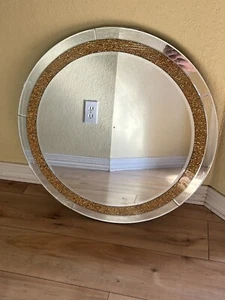 20 Inch Circle Wall Mirror Large Round Brushed Silver And Gold Trim. Wall Mount - Picture 1 of 4