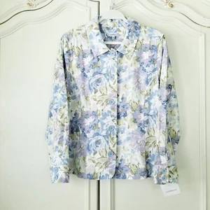 Croft & Barrow White Periwinkle Roses Floral Stretch Twill Jacket XL NWT - Picture 1 of 8