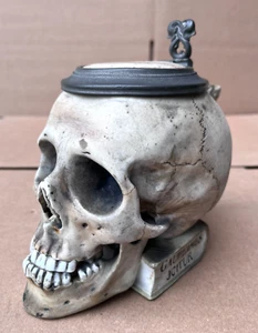 Antique Skull On Book German Character Lidded Beer Stein Ernst Bohne Porcelain - Picture 1 of 11