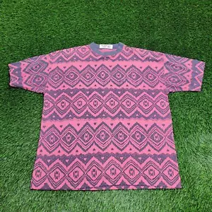 Vintage 90s Native-American Tribal Aztec Shirt 2XL 25x30 Pink Black - Picture 1 of 9