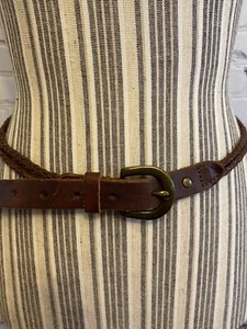 Woven Braided Leather Belt Women's Brown w/ Buckle Pad - Picture 1 of 6