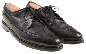 Florsheim Black Pebble Grain Gunboats LWB Longwing Blucher V Cleat Shoes 9.5 D - Picture 1 of 9