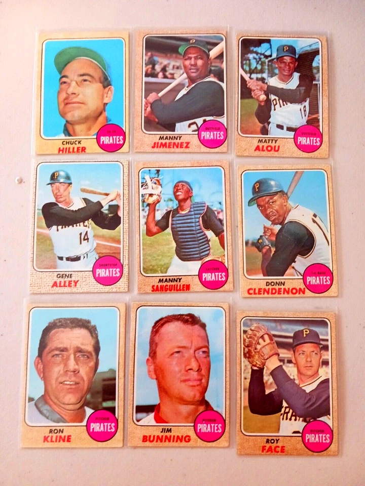 Lote de 9 1968 Topps Pittsburgh Piratas béisbol vintage. MATTY ALOU, GENE ALLEY Foto 1 de 4