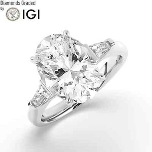 Oval Solitaire Labgrown Diamond Trilogy Ring Platinum 3.50 Ct F VS1 - Picture 1 of 23