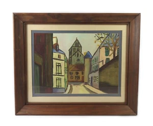 Antique Oil Painting on Paper Unsigned Suburban New York Maurice Utrillo Style - Picture 1 of 9