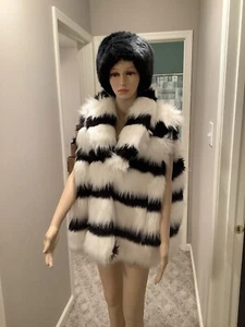 JOUJOU BLACK WHITE MONSTER RAVE FURRY GLAM FAUX FUR VEST SIZE 3X - Picture 1 of 17