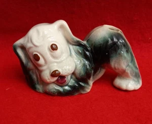 Vintage Black & White Pottery Dog Planter, Pencil, Cigarette Holder Figurine USA - Picture 1 of 12