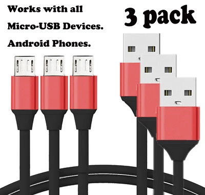 3 Pack Fast Charging Micro USB V8 Cable Charger For Android Samsung Kindle Fire - Image 1 of 4
