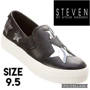 Steven By Steve Madden Womens Sneakers Black Gaia Silver Stars Slip On Shoes 9.5 - Picture 1 of 14