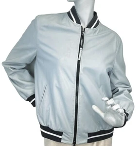 Chaqueta de Bombardero Reversible de Cuero Satén BRUNELLO CUCINELLI 42 6 Azul Gris Rayas - Imagen 1 de 13