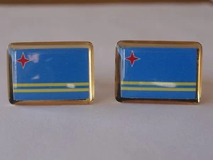 Aruba Flag Cufflinks--Aruban Island Caribbean Dutch Netherlands - Picture 1 of 4