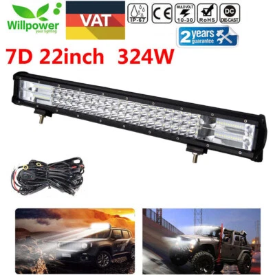 7D 22inch 324W Tri Row LED Work Light Bar for Jeep Offroad SUV + Wiring Harness - Image 1 of 4