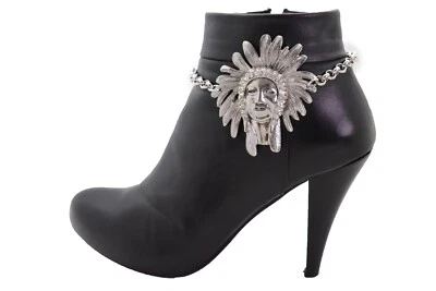 Women Silver Chain Boot Western Bracelet Shoe American Indian Charm Ethnic Style - Imagem 1 de 4