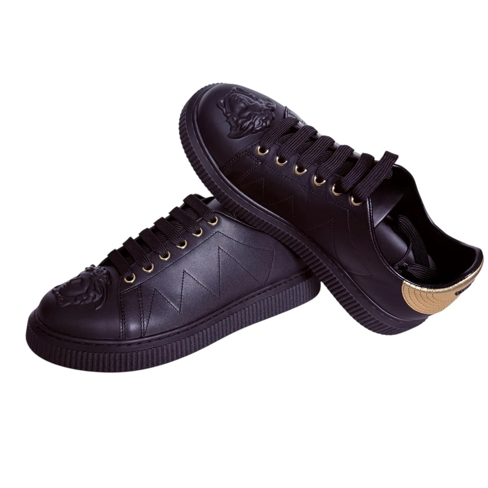 Versace Womens 1008961 Medusa Black Leather Sneakers W Gold fabric heel sizes - Image 1 of 4