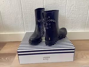 Botas de lluvia Crown And Ivy negras con tacón con cordones talla 10 - Imagen 1 de 3