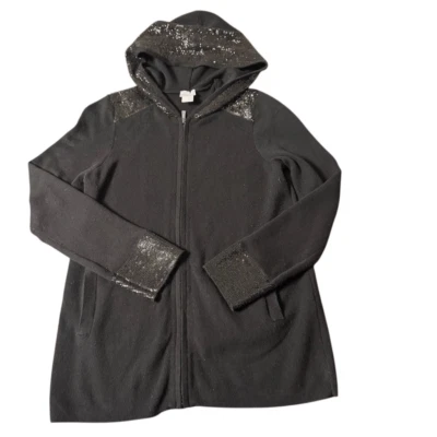 Sudadera con capucha Chico’s Zenergy cremallera completa lentejuelas para mujer S negra manga larga Foto 1 de 4