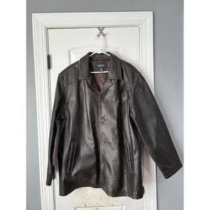 CHEROKEE Dark Brown Pebbled LEATHER JACKET Button Up MEN'S Size XL - Picture 1 of 3