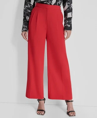 Pantalones de vestir para mujer DKNY rojos de talle alto plisados de pierna ancha talla pequeña 2P Foto 1 de 3