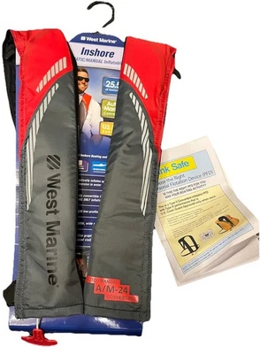 New West Marine Inshore PFD Automatic/Manual Red Model 14001911 - Image 1 of 4