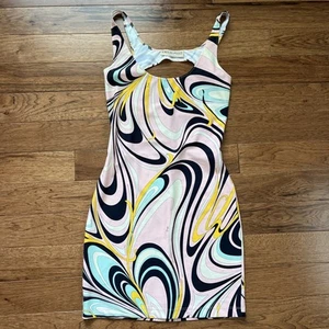 Mini Vestido Emilio Pucci Signature Estampado Recorte Espalda Abierta Bodycon Elastizado XL S - Imagen 1 de 7